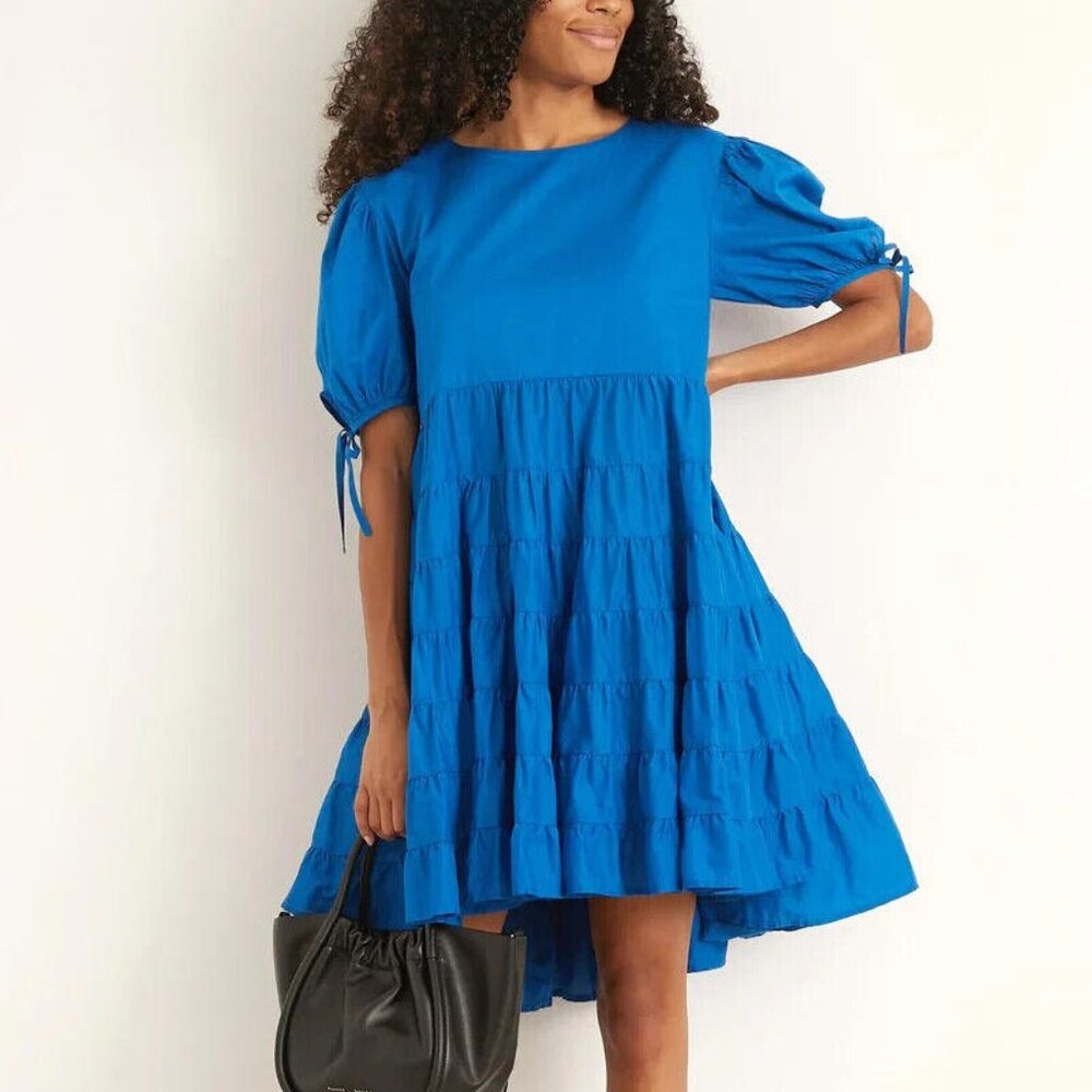 Merlette Sering Mini Dress Puff Sleeve Tiered Flared Swing Cotton XS New 263547